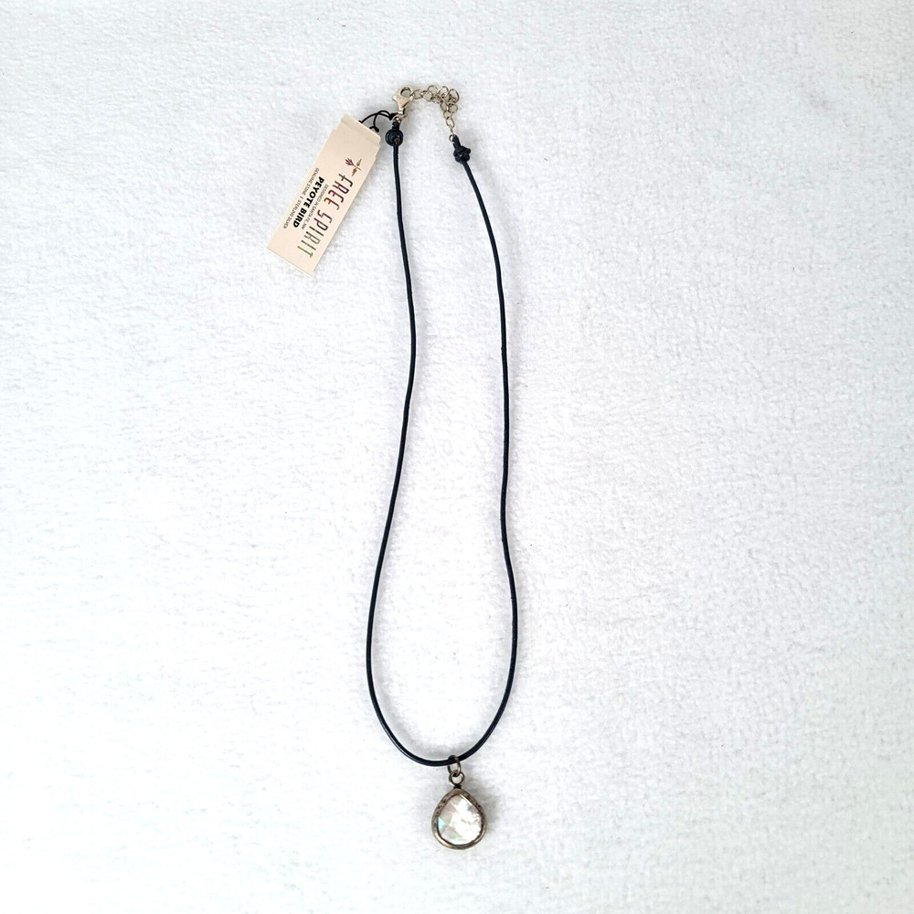 Peyote Bird Womens Necklace White 18" Teardrop Onyx Pendant Adjustable Leather